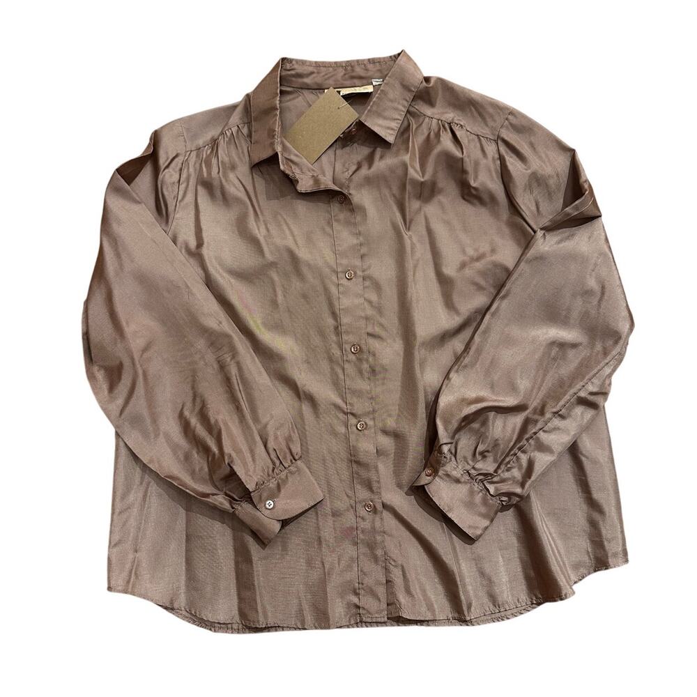 80s Vintage Plus Size Burnished Gold Tan MZZZ Stuart Lang Blouse Size 42 XL/1X